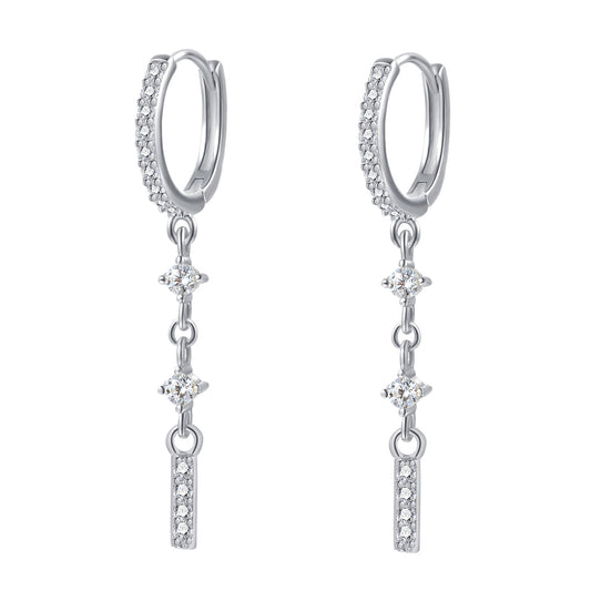 Dangle Bar Huggie Earrings Sterling Silver