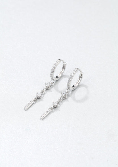 Dangle Bar Huggie Earrings Sterling Silver