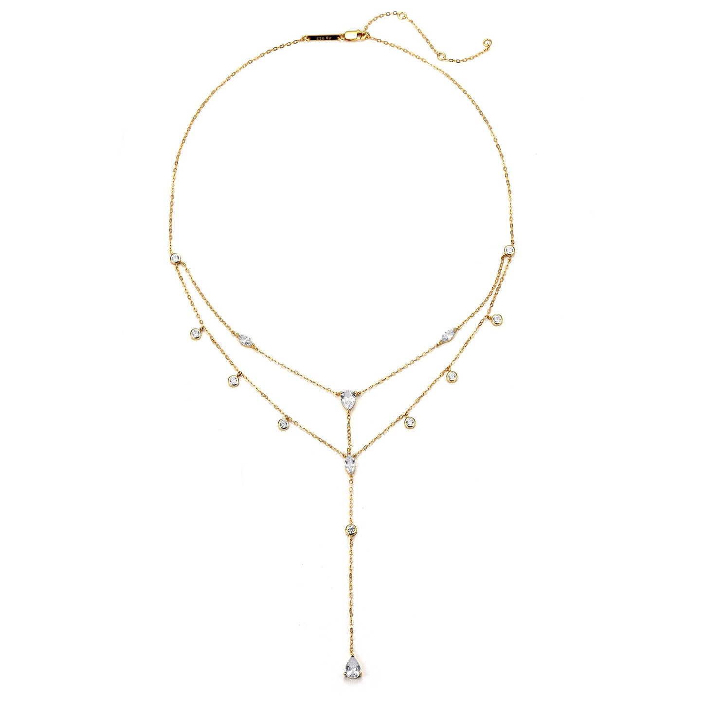 Dazzle Double Chain Y Necklace Sterling Silver