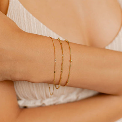 Delicate Layering Bracelets Set Sterling Silver Gold