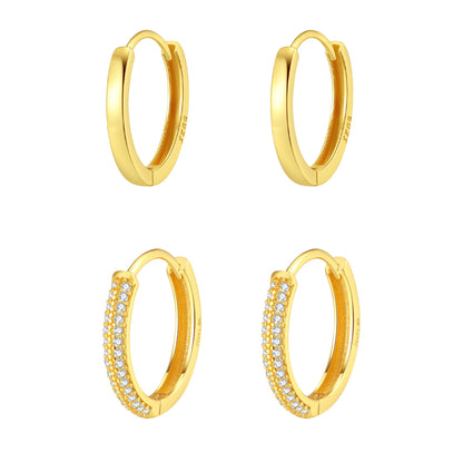 Double Gemstone and Classic Band Hoop Earring Sets