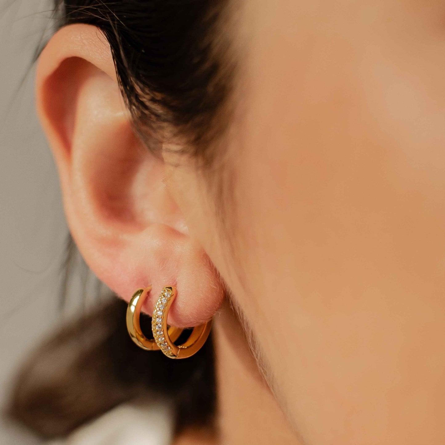 Double Gemstone and Classic Band Hoop Earring Sets