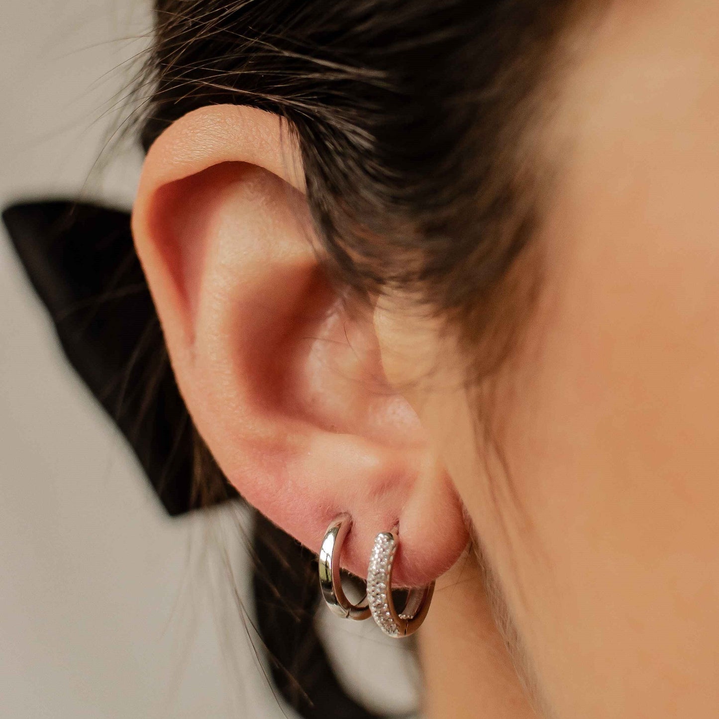 Double Gemstone and Classic Band Hoop Earring Sets