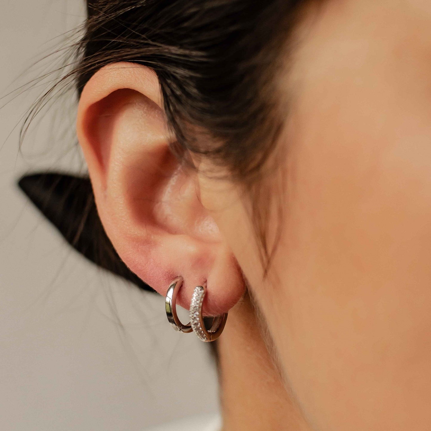 Double Gemstone and Classic Band Hoop Earring Sets