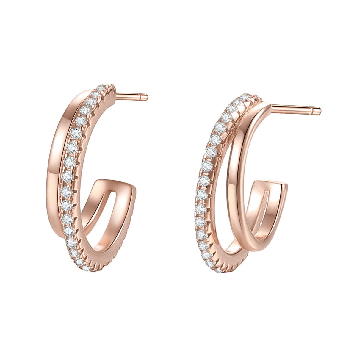 Double Hoop Gemstones Earrings Sterling Silver Gold