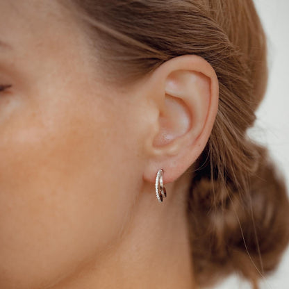 Double Hoop Gemstones Earrings Sterling Silver Gold