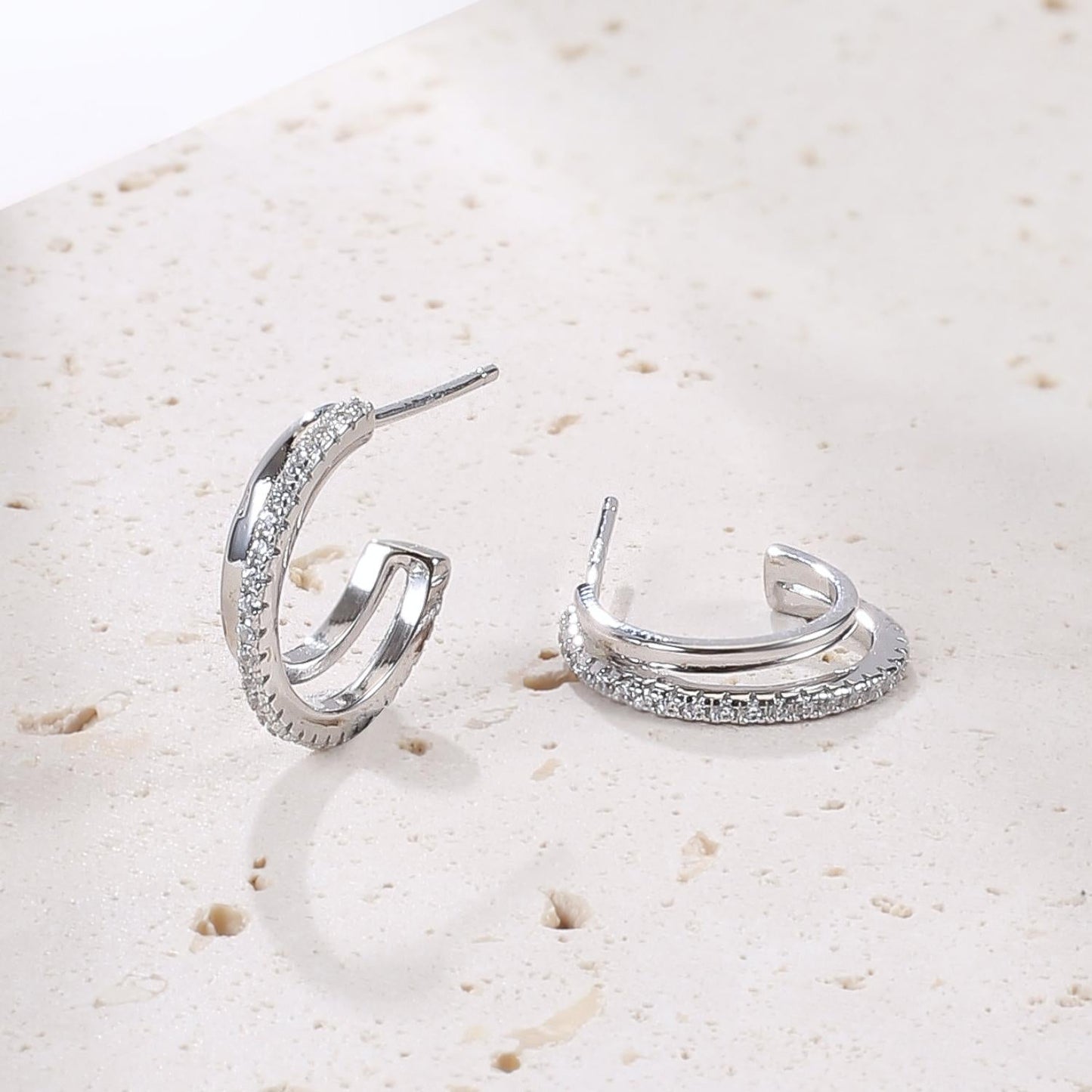 Double Hoop Gemstones Earrings Sterling Silver Gold