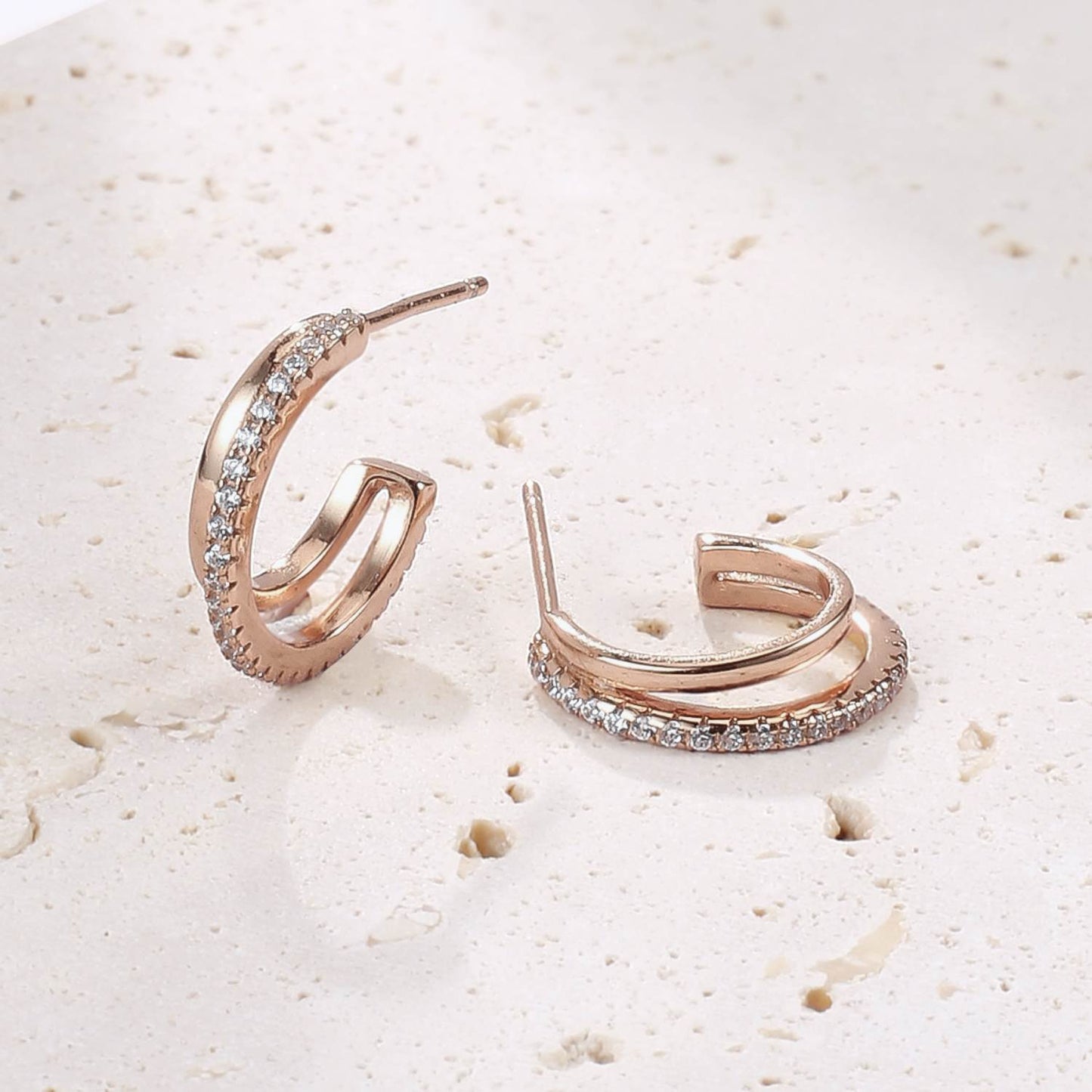 Double Hoop Gemstones Earrings Sterling Silver Gold