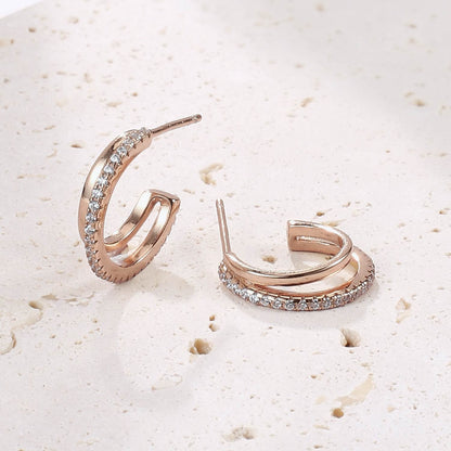 Double Hoop Gemstones Earrings Sterling Silver Gold