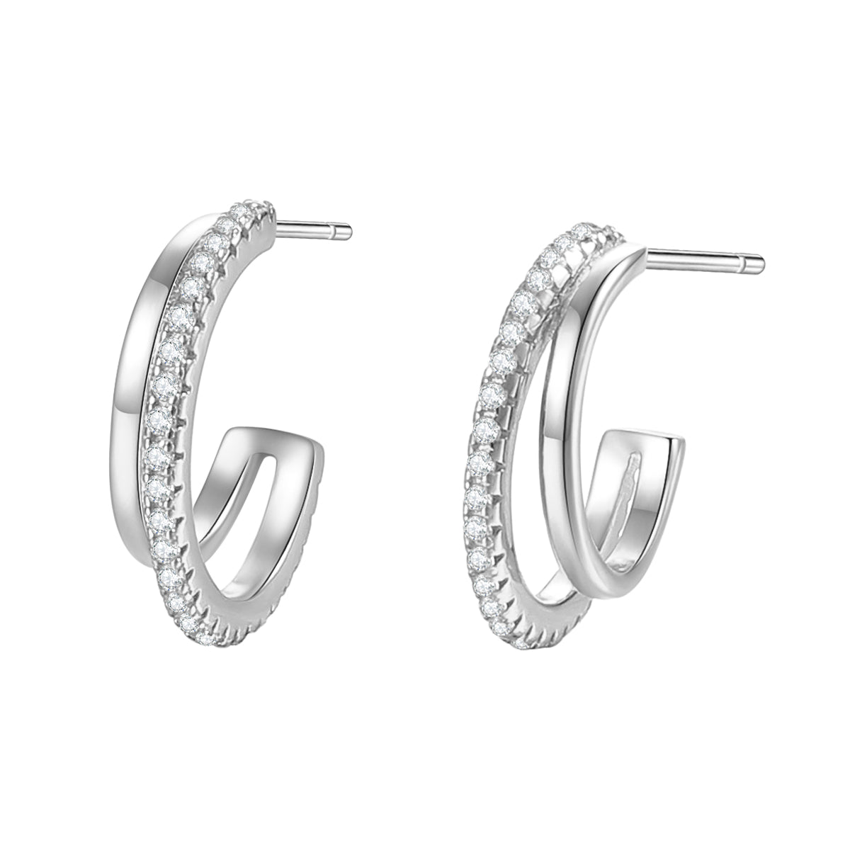 Double Hoop Gemstones Earrings Sterling Silver Gold
