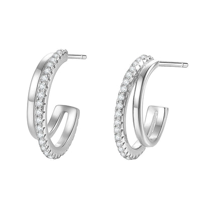 Double Hoop Gemstones Earrings Sterling Silver Gold