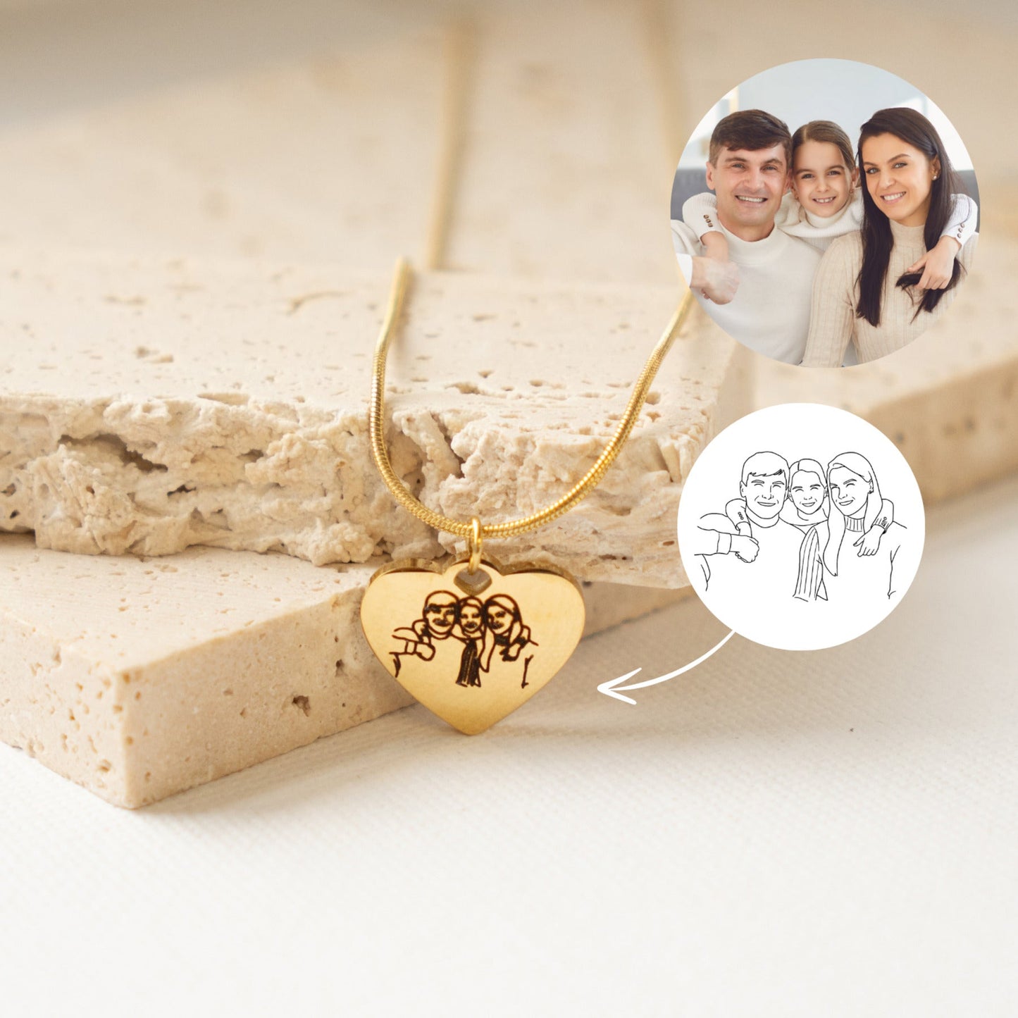 Engraved Picture Heart Pendant Necklace Waterproof