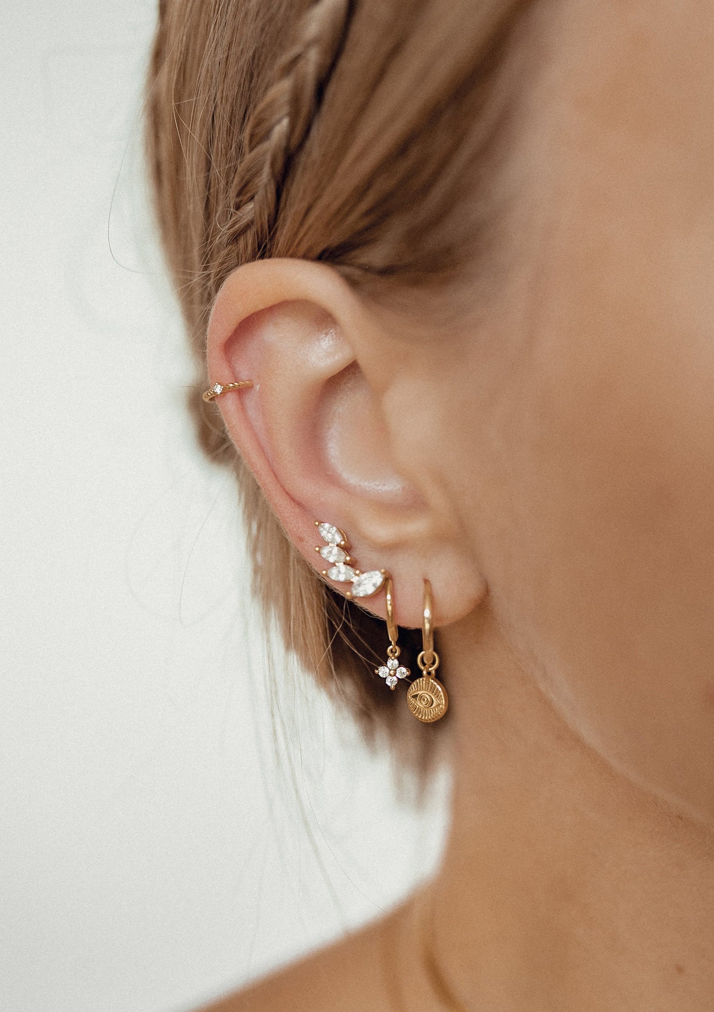 Evil Eye Charm Hoop Earrings Sterling Silver Gold