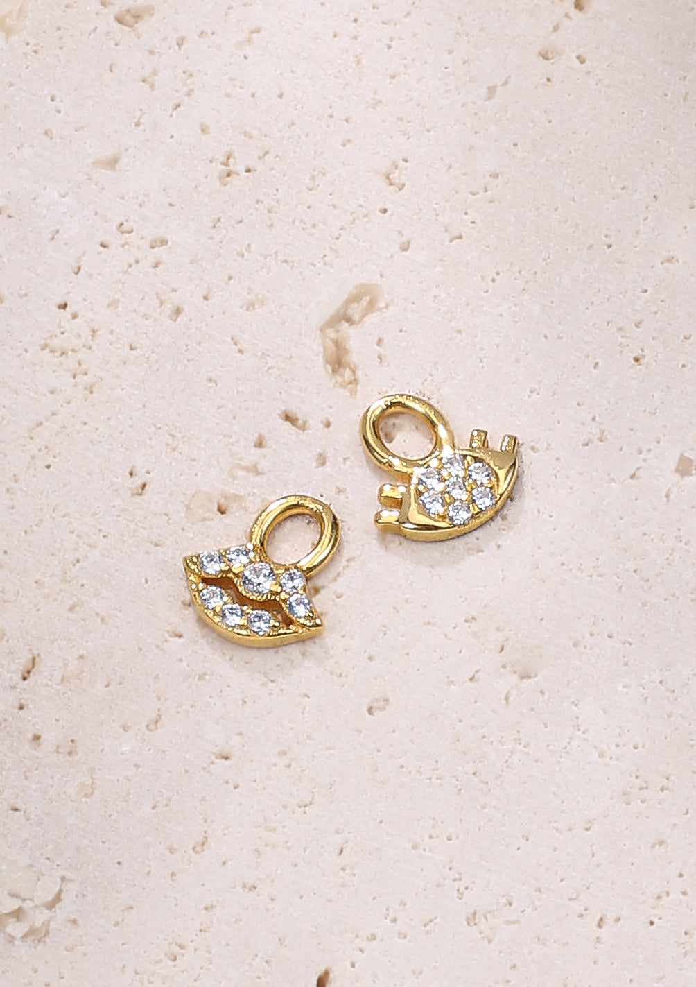 Eyes and Lips Charm Hoop Earrings Sterling Silver Gold