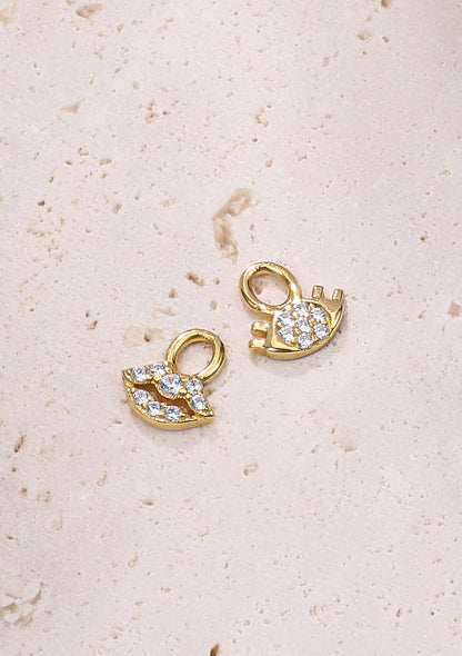 Eyes and Lips Charm Hoop Earrings Sterling Silver Gold