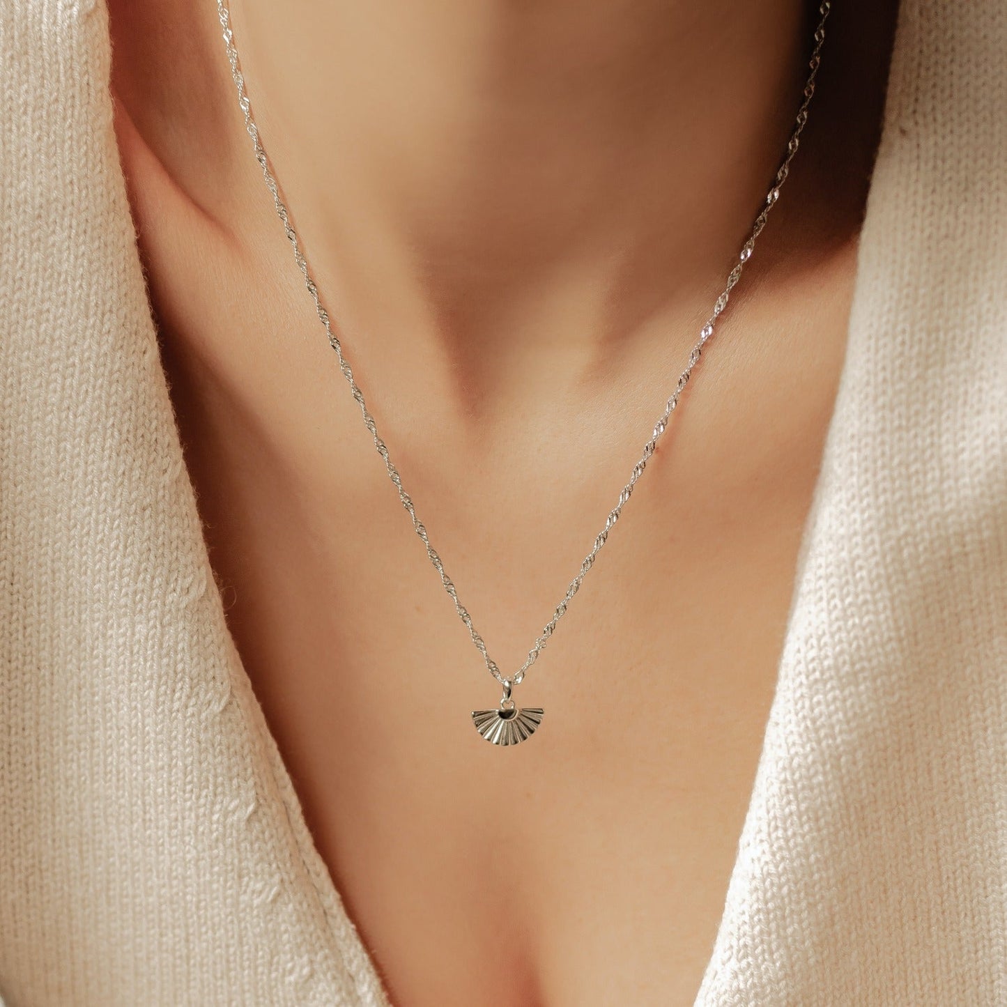 Fan Pendant Necklace Sterling Silver
