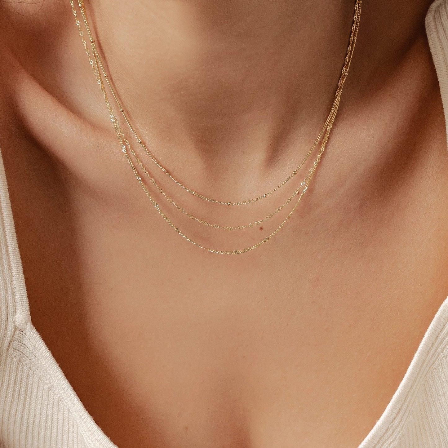 Fine Chain Necklaces Set Sterling Silver