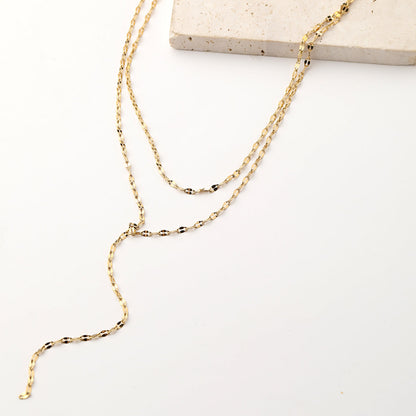 Flattened Chain Link Y Necklace Gold