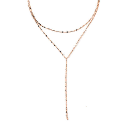 Flattened Chain Link Y Necklace Rose Gold