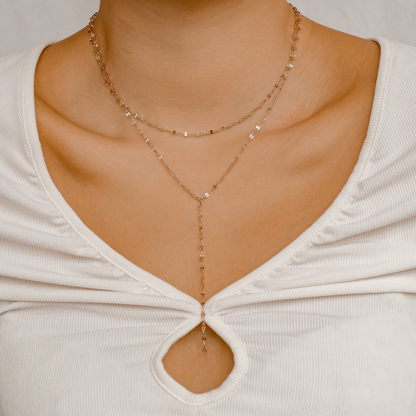 Flattened Chain Link Y Necklace Rose Gold