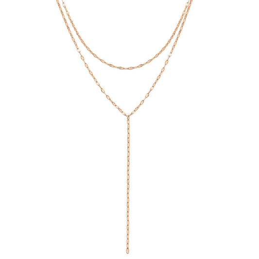 Flattened Chain Link Y Necklace Rose Gold
