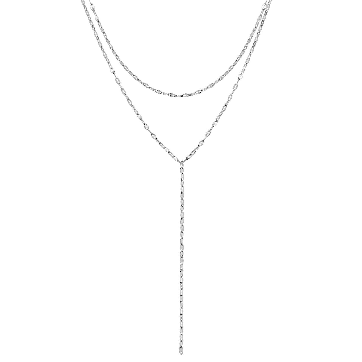 Flattened Chain Link Y Necklace Silver