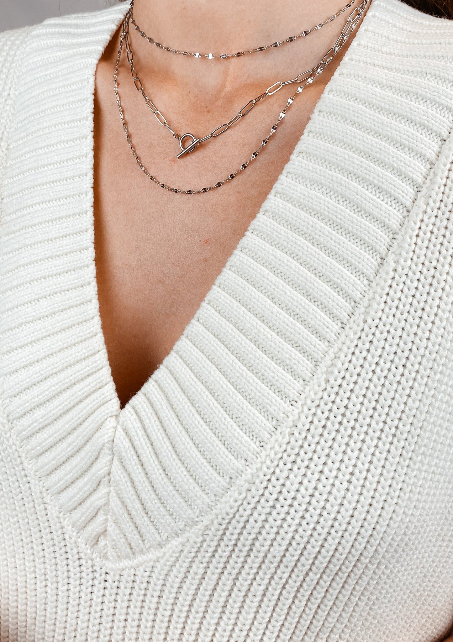 Flattened Rolo Chain Necklace Silver