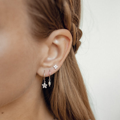 Floweret Huggie Earrings Sterling Silver