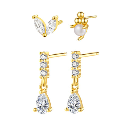 Gemstone and Pearl Earring Set Sterling Silver