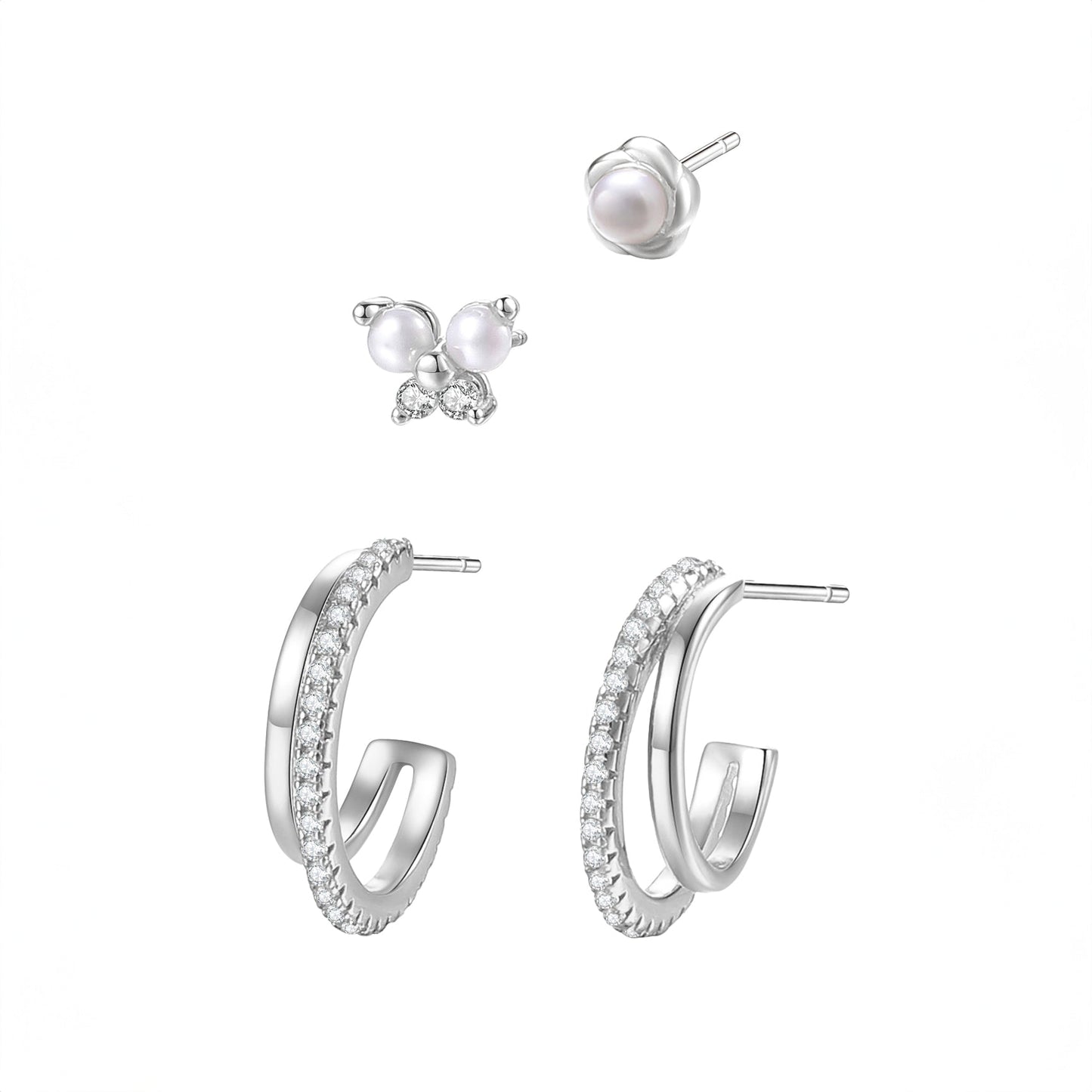 Gemstone & Pearl Earrings Set Sterling Silver