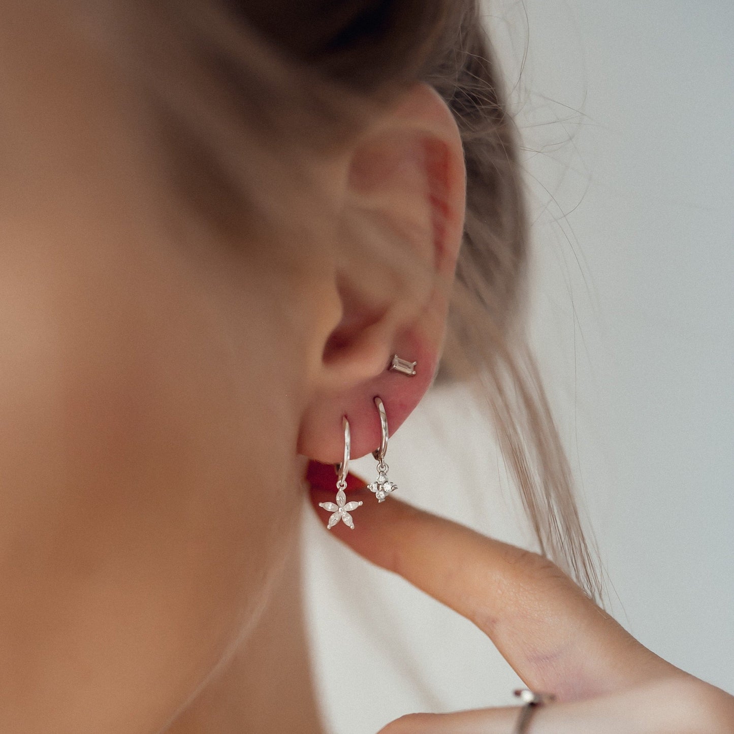 Gemstone Daisy Huggie Earrings Sterling Silver