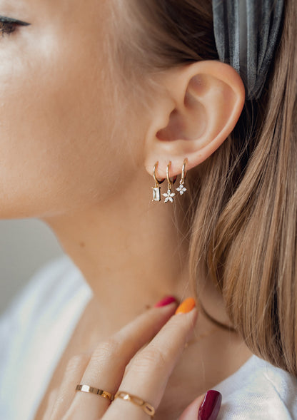 Gemstone Daisy Huggie Earrings Sterling Silver