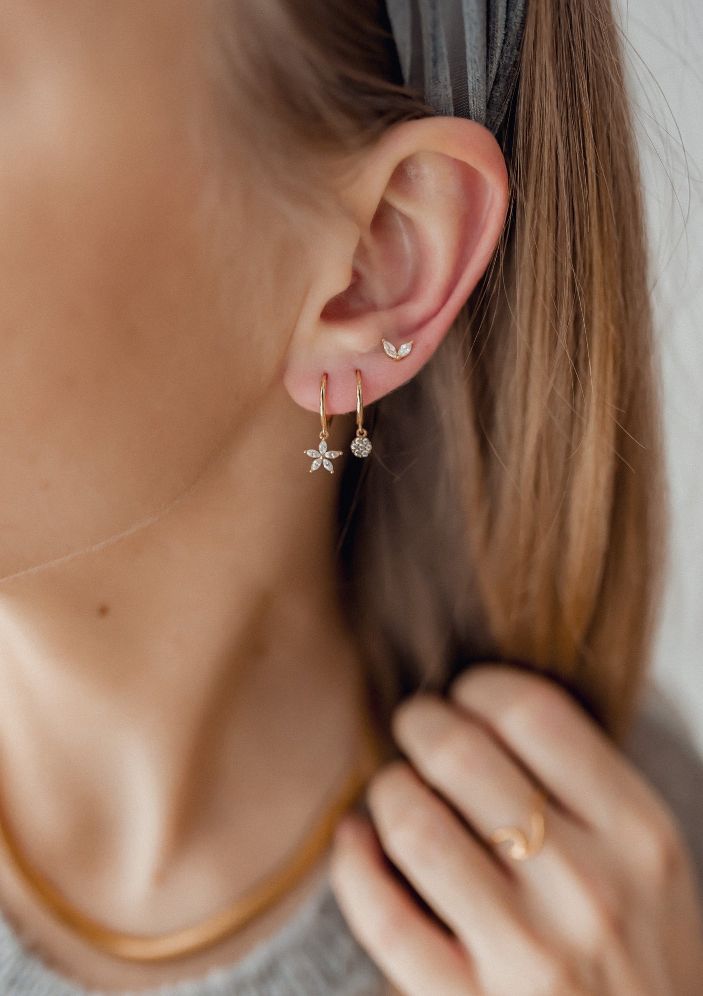 Gemstone Daisy Huggie Earrings Sterling Silver