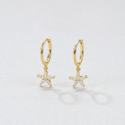 Gemstone Daisy Huggie Earrings Sterling Silver