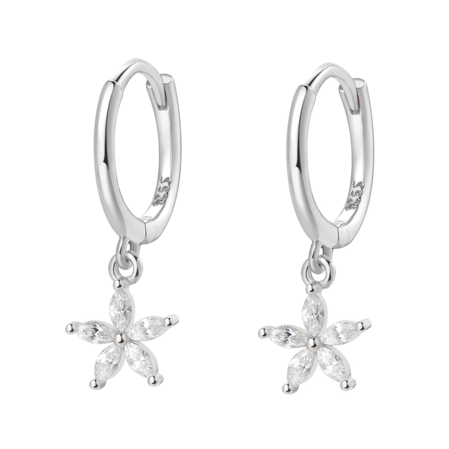 Gemstone Daisy Huggie Earrings Sterling Silver