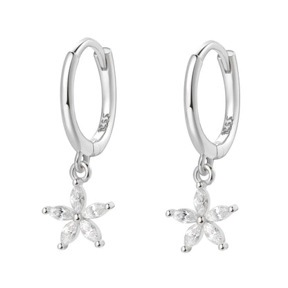 Gemstone Daisy Huggie Earrings Sterling Silver