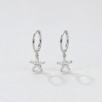 Gemstone Daisy Huggie Earrings Sterling Silver