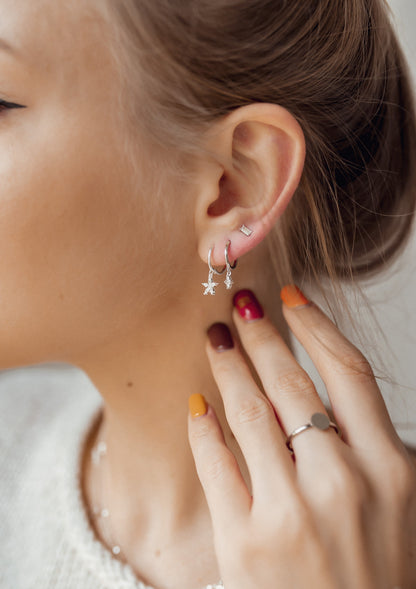 Gemstone Daisy Huggie Earrings Sterling Silver