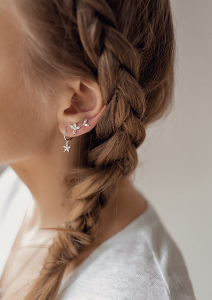 Gemstone Daisy Huggie Earrings Sterling Silver