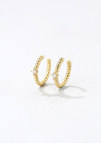 Gemstone Twist Ear Cuff Sterling Silver Gold