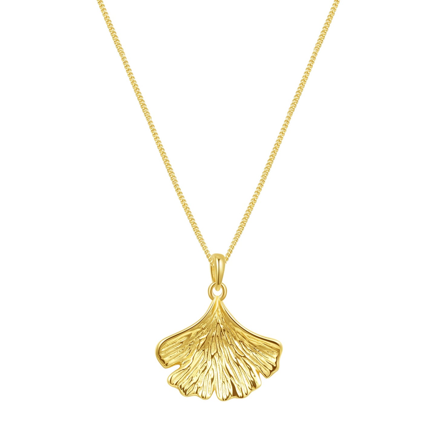 Ginkgo Leaf Pendant Necklace Sterling Silver Gold