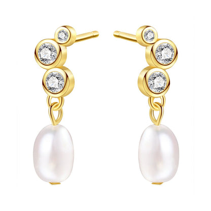 Hanging Pearl Drop Stud Earrings Sterling Silver