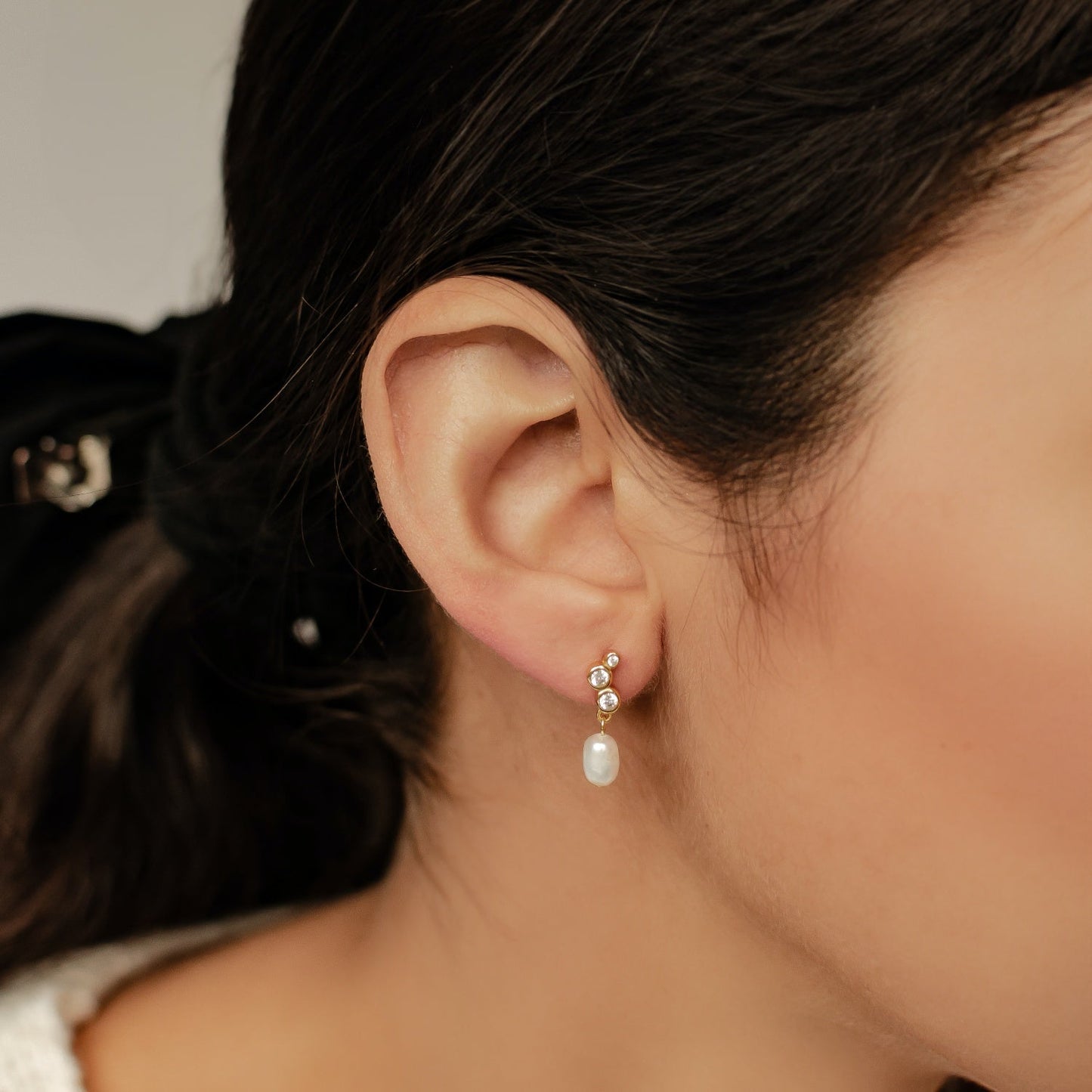 Hanging Pearl Drop Stud Earrings Sterling Silver