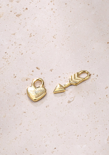 Heart and Arrow Charm Hoop Earrings Sterling Silver Gold