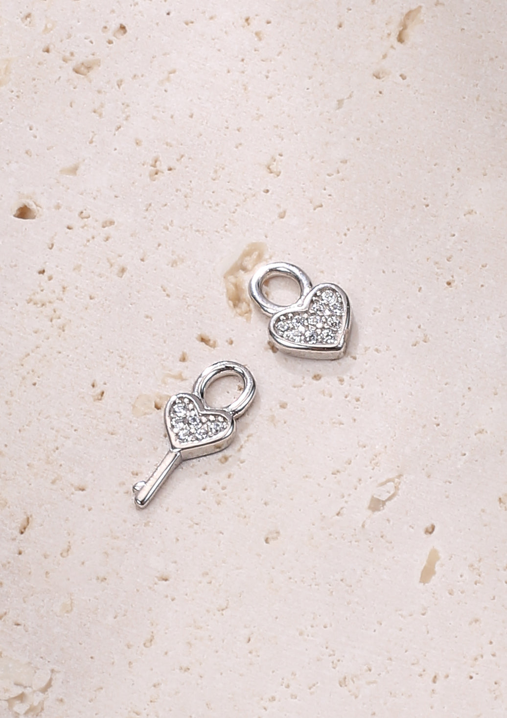 Heart and Key Charm Hoop Earrings Sterling Silver