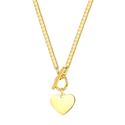 Heart Charm T-Bar Chain Necklace Gold