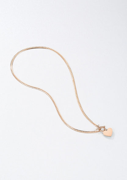 Heart Charm T-Bar Chain Necklace Rose Gold