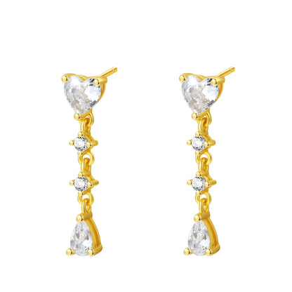 Heart Drop Stud Earrings Sterling Silver