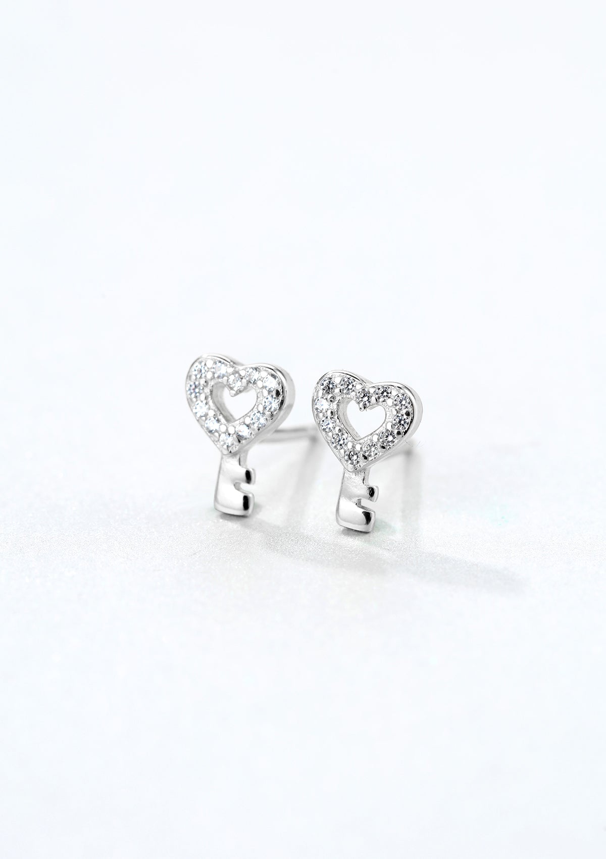 Heart Key Stud Earrings Sterling Silver