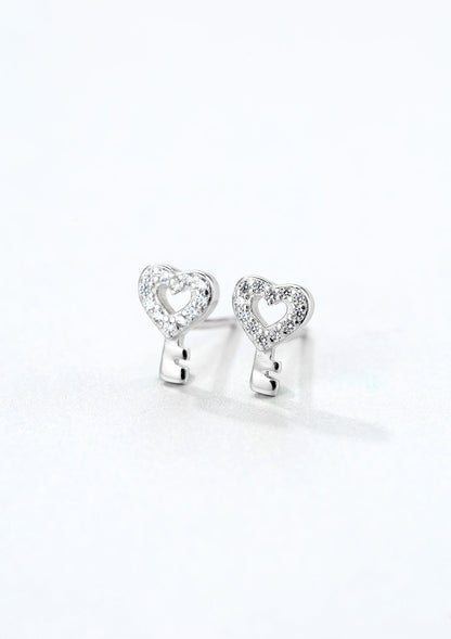 Heart Key Stud Earrings Sterling Silver